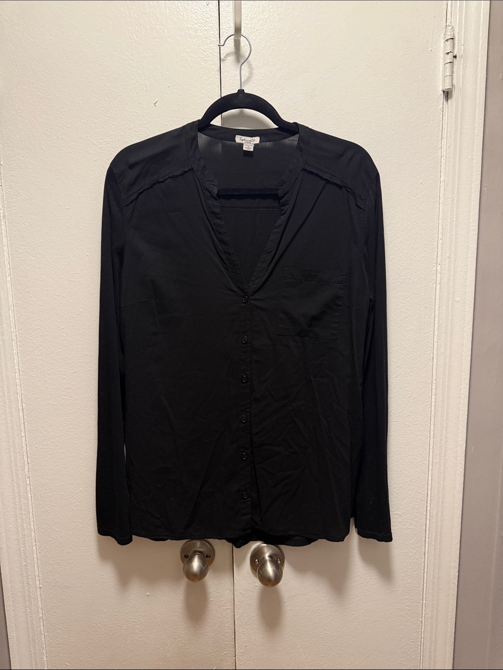 Splendid Black Button-Down V-Neck Shirt
